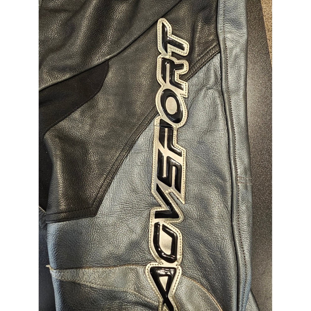 AGVSPORT Leather Motorcycle Racing Pants Black Silver Knee Sliders Size 44 - Picture 13 of 13
